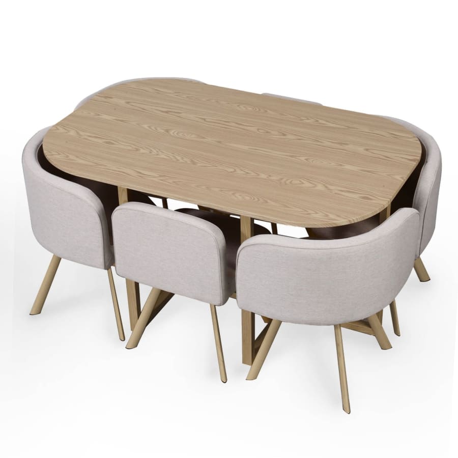 Ensemble table + 6 chaises encastrables beiges